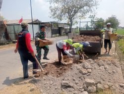Babinsa Koramil 0810/16 Sukomoro Bantu Warga Uruk Jalan Persawahan di Desa Blitaran