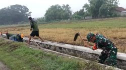 Babinsa Serma Aziz Bersama Warga Banaran Wetan Laksanakan Karya Bhakti Pembersihan Saluran Air Persawahan