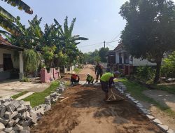 BABINSA KORAMIL 0810/10 TANJUNGANOM BERSAMA WARGA LAKSANAKAN PEMASANGAN PAVING DI DESA MALANGSARI