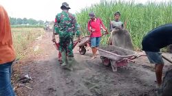 Babinsa Koramil 0810/04 Berbek Bersama Warga Gotong Royong Timbun Jalan Menuju TPU, Wujud Nyata Kemanunggalan TNI dengan Rakyat