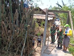 Untuk Menunjang Kelancaran Pembangunan Jembatan Garuda, Babinsa Desa Talun Bersama Warga Laksanakan Pembersihan Rumpun Bambu