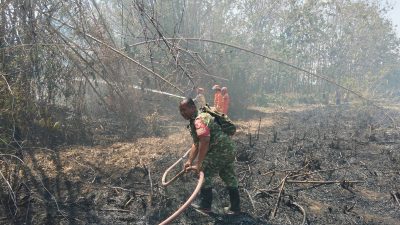 Api Membesar di Rumpun Bambu, Babinsa Baron dan Damkar Berjibaku Padamkan Kebakaran